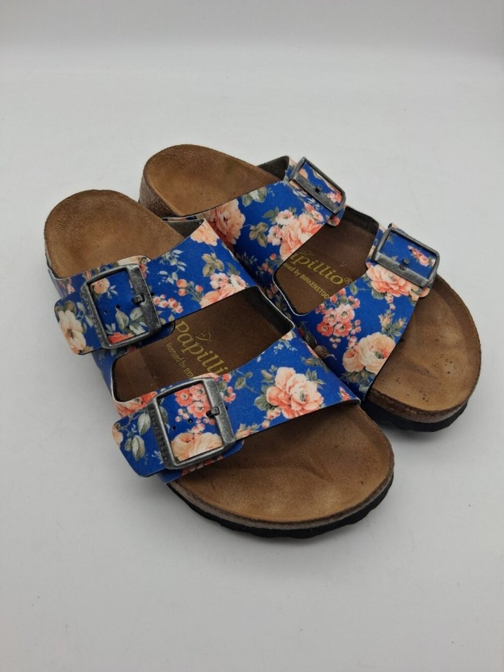 Birkenstock Papillio Arizona Blue Rose Floral Sandals EU 39 US L8 M6 Buckle Boho - Picture 9 of 11